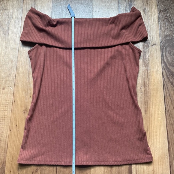 A New Day Off Shoulder Brown Ribbed Sweater Tank Top - Picture 4 of 7